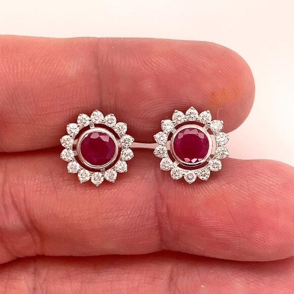 Diamond Ruby Earrings 14k Gold 2.07 TCW Certified $5,250 018670 - Picture 1 of 10